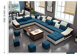 Best-Furniture-Living-and-Dining-Hall-Nylon-U-Shape-Sofa-Set-3-2-2-Corner-4-Pease-Puffy-Dewan-Standard-Size-Blue-and-White