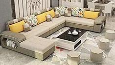 Best furniture Living and Dining Hall Nylon U Shape Sofa Set 3+2+2, Corner, 4 Pease Puffy, Dewan, Standard Size- Khaki
