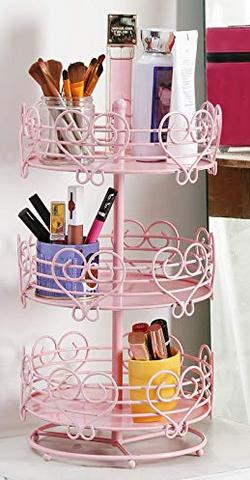 Home-Sparkle-Rotating-Mild-Steel-Makeup-Organizer-Pink