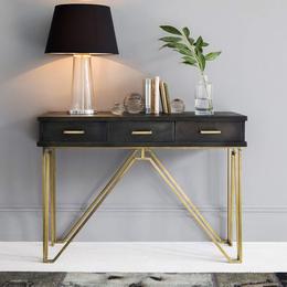 SamDecors-Solid-Wood-3-Drawer-Casino-Console-Table-Hall-Table-Black-with-Golden-Iron-Frame-Finish