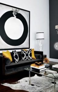 black-and-white-decor-with-yellow-cushions-accesories