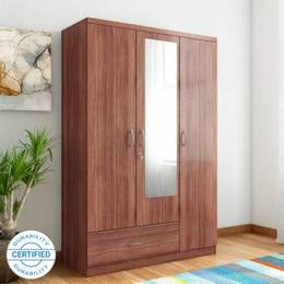 HomeTown Ultima 3 Door With Mirror Rwlnt Engineered Wood 3 Door Almirah Finish Color Walnut Mirror Included