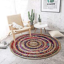 The Home Talk Cotton and Jute Braided Floor RugChindi 95 cm Round diamater Multicolor